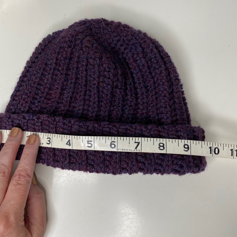 Handmade Chunky Knit Beanie‎ Hat Deep Purple Ribbed Cuffed Winter Warm Unisex - Picture 7 of 9